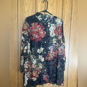 Citron Black and Red Floral Silk Blouse